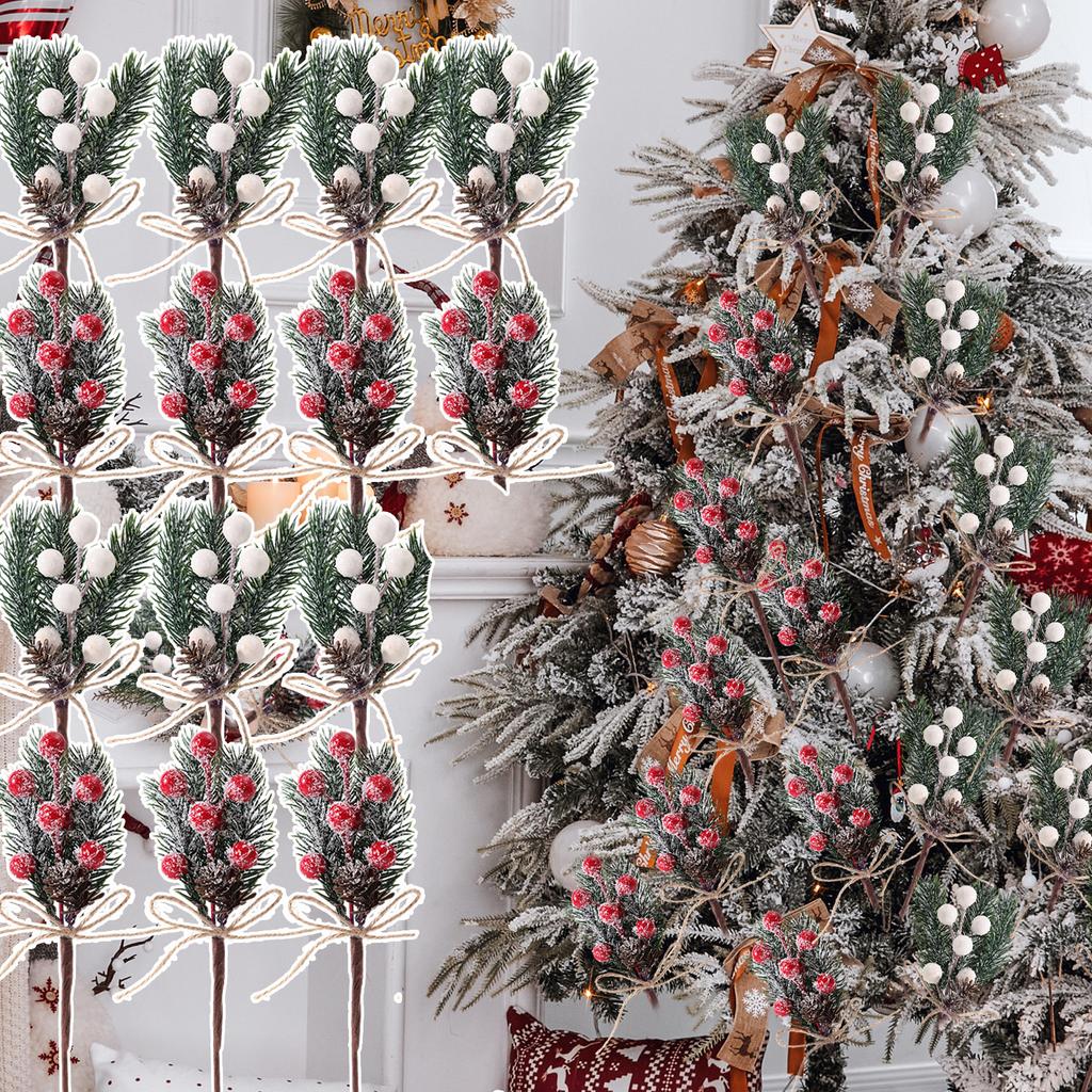 Artificial Berry Branch DIY Xmas Tree Pine Branches Red Berry Bouquet Christmas Ornaments New Year Party Decor Supplies Gifts