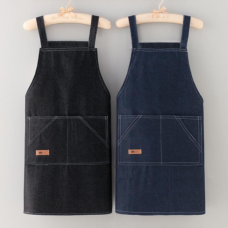 Thick Denim Apron with Pocket Jean for Women Men Hair Stylist Barista Coffee Shop In Beautiful Salon Oil Resistant Apron Bib