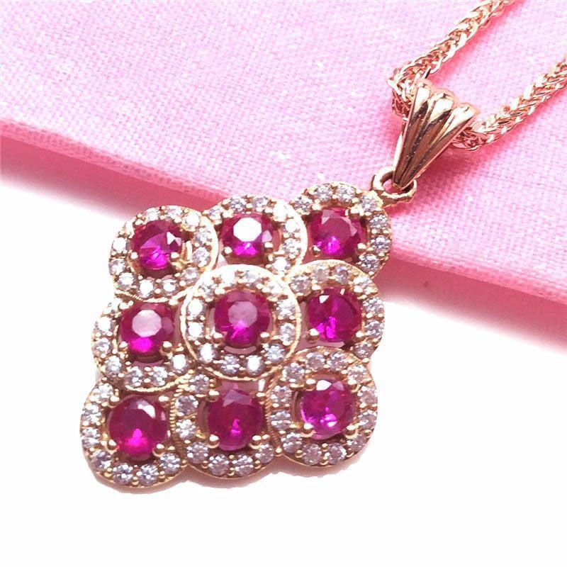 Purple Gold-Plated Rose Gold Inlaid Redstone Pendant Set, Fashionable Foreign Style And Generous Temperament, Colored Gold Collarbone Chain.
