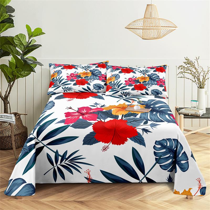 Bedding Sets Tropical Plants Bed Sheet Fashion Design Queen Size Flat Sheet Boys Girls Bed Sheet Set Bed Sheets and Pillowcases