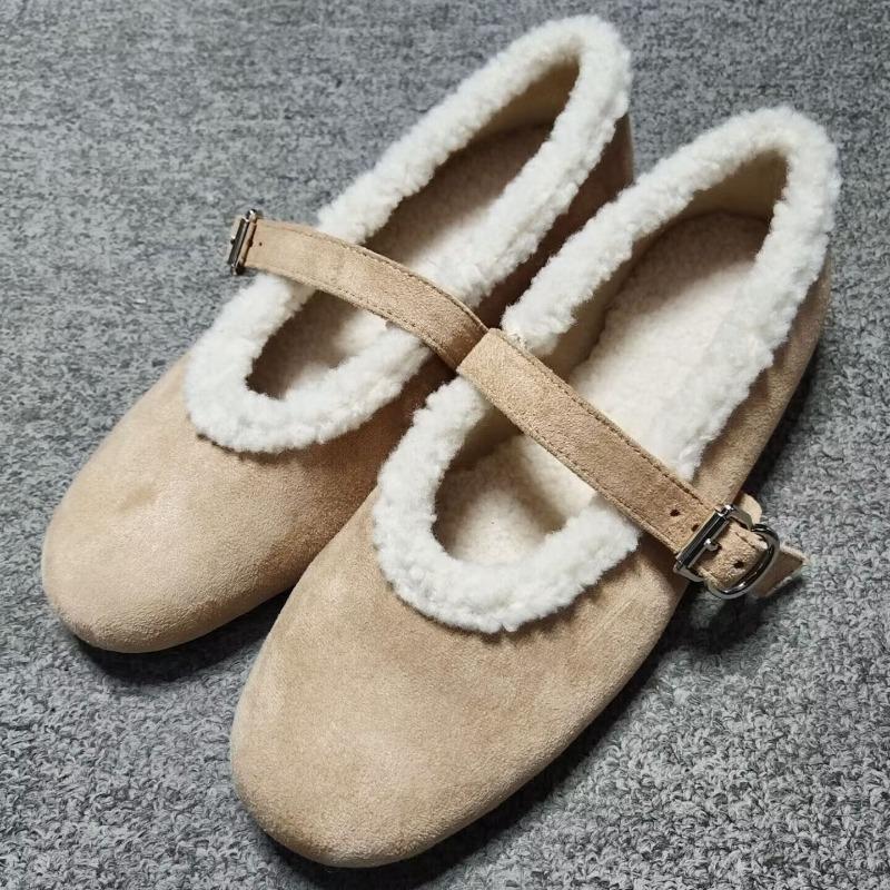 Mao Mao shoes niche winter round head Yangjing wool Mary Jane shoes women's comfortable flat bottom with women's cotton shoes