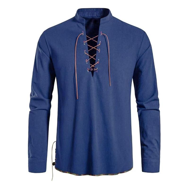High Quality Men's Shirt Henry Long Sleeve Casual Beach Men's Stand-Up Collar Hippie Shirt