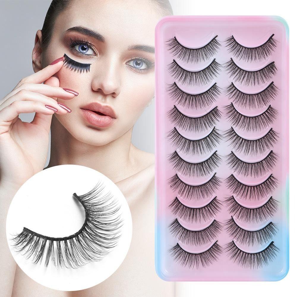 10 Paar Flauschige Manga-Wimpern Kurze Anime-Wimpern Modische Falsche Wimpern für Damen