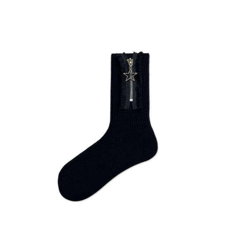 Women's Trendy Five-pointed Star Metal Zipper Mid-calf Socks Solid Color, Individual and Fashionable Pile Socks