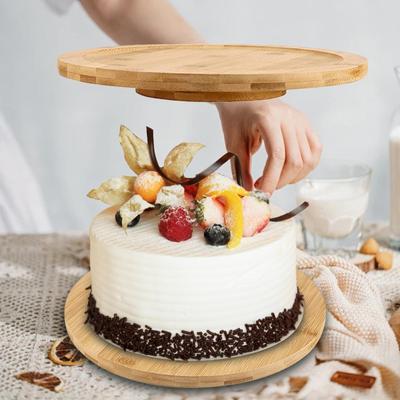 Cake Stand Turntable Dessert Table Display Rotating Board, Wood Serving Platter Wooden Tray