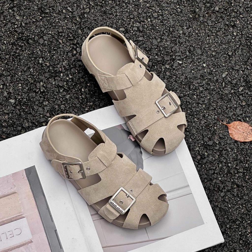 Niche Design Roman Sandals 2025 Summer New Retro Square Buckle Half Slippers Hollow Breathable Pig Cage Sandals