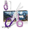 6 In 1 Emergency Shears, Stainless Steel Foldable Trauma Shears with Strap Cutter and Glass Breaker, Outdoor Camping Scissors Tools (Purple)