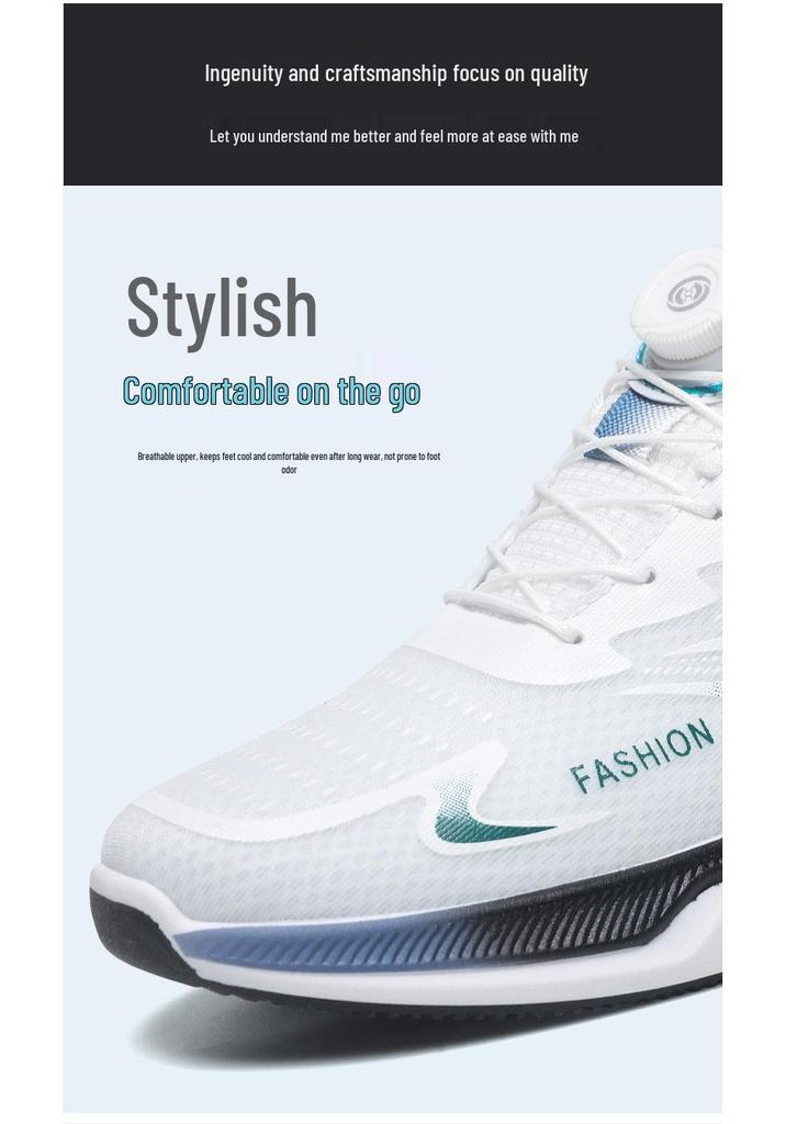 Men’s Summer Mesh Breathable Running Shoes with Rotating Buckle, Height-Boost, and Shock Absorption