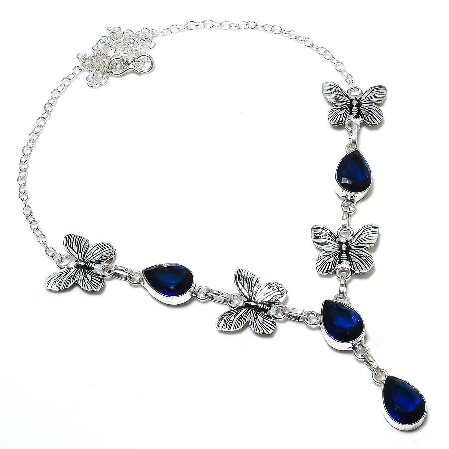 Natürlicher London-Blautopas-Edelstein, 925er Sterling-Silber, Geschenk-Halskette, 45,7 cm, Z5H32