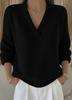 New for 2026: European & American V-Neck Loose Knit Sweater – Solid Color, Casual Fashion, Women's Knitwear.