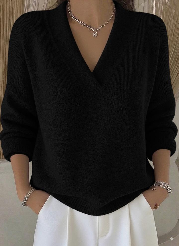 New for 2026: European & American V-Neck Loose Knit Sweater – Solid Color, Casual Fashion, Women's Knitwear.