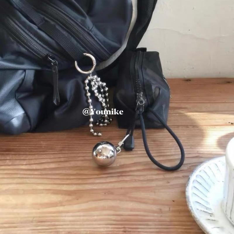 Vintage Metal Large Sphere Pendant Eye Catching Large Silver Sphere Hanging Decor Sophisticated Keychain Accessory