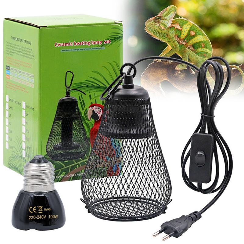 220V Haustier Reptilien Heizkäfig Abdeckung Keramik Heizlampe Keramik Hühnerstall Heizungsset Heizungsschutz für Huhn Eidechse Schildkröte Kükenaufzuchtgerät