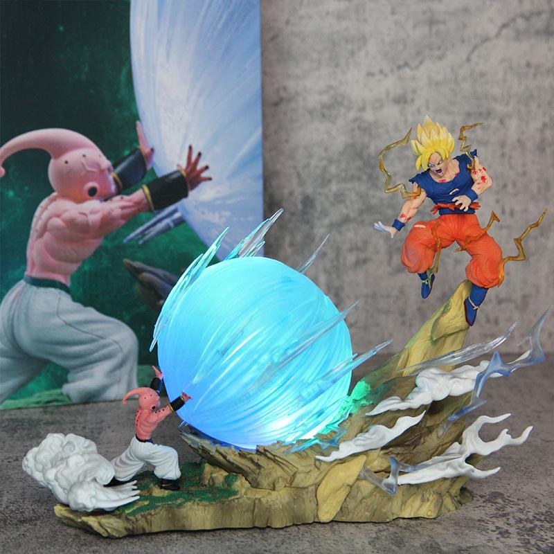 21cm Dragon Ball Z Buu Vs Goku Model Super Saiyan Genki Bomb Action Figure Model Pvc Statue Doll Collection Model Toys Gift
