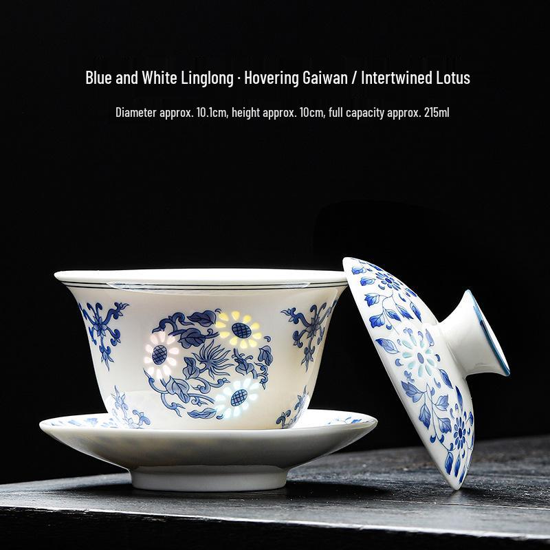 Blue & White Antique-Style Gongfu Tea Set: Teapot, Lid, Bowl, Teacup, Fairness Cup, Filter, Custom Logo Available