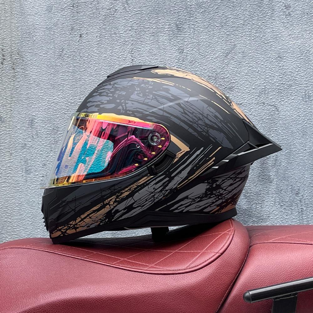 DOT Full Helmet Double Mirror Helmet Men's Four-season Universal Hard Hat Female Knight Locomotive Double Lens