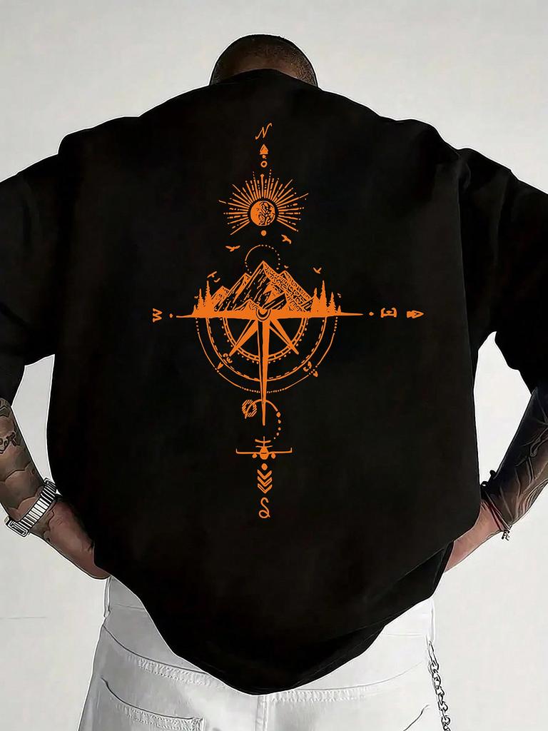 Golden Compass Rose Mountain Print 100 Cotton Men Woment Tshirt Summer Autumn Daily Sports Casual Loose Street Short Sleeve