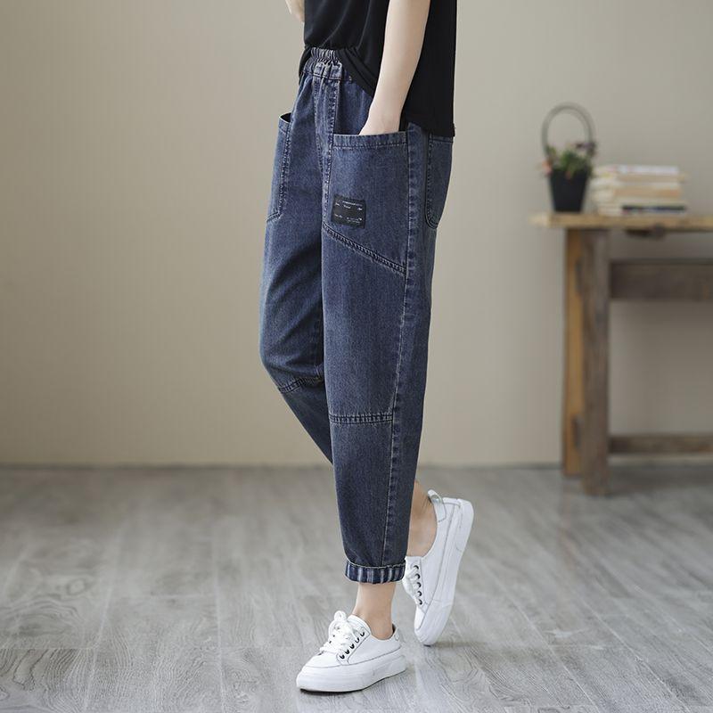 Elastische, lockere Jeans für Damen in Übergröße, neue Hose im Retro-Stil, lässige Haremshose mit hoher Taille