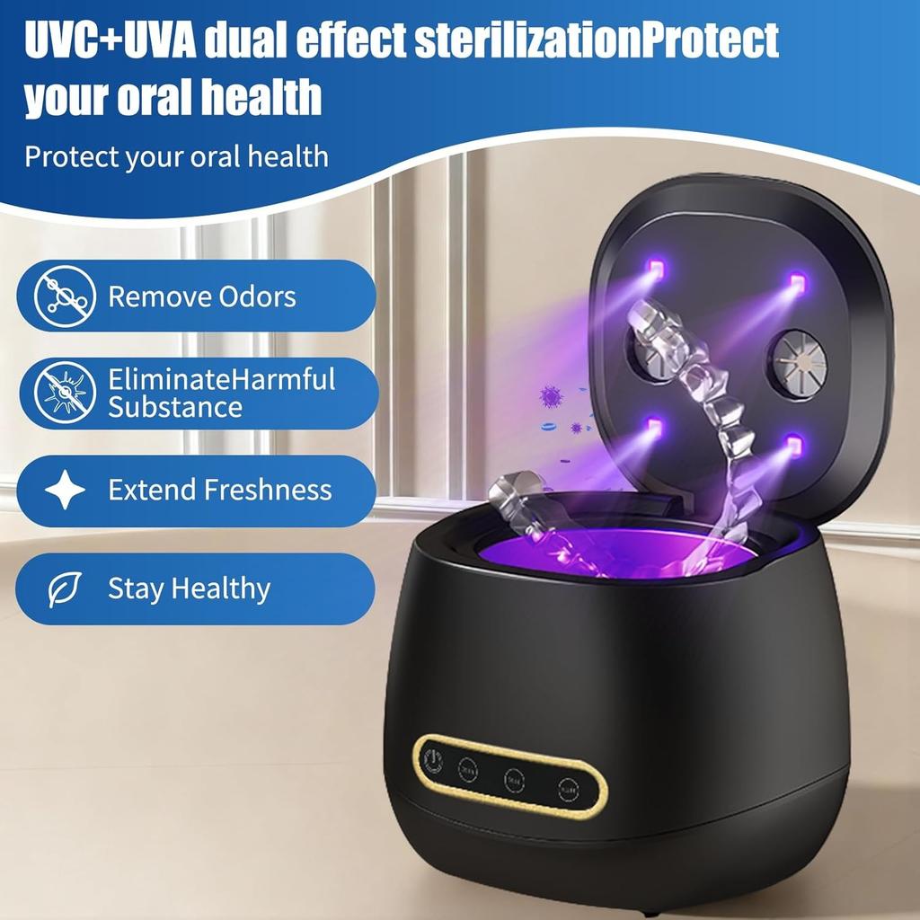 Macchina Pulitore Ultrasonico per Apparecchi Dentali 2025, Pod Pulizia Dentale 45kHz per Dentiera, Paradenti, Bite Notturno, Allineatore, Apparecchi Ortodontici, Testine Spazzolino da Denti,