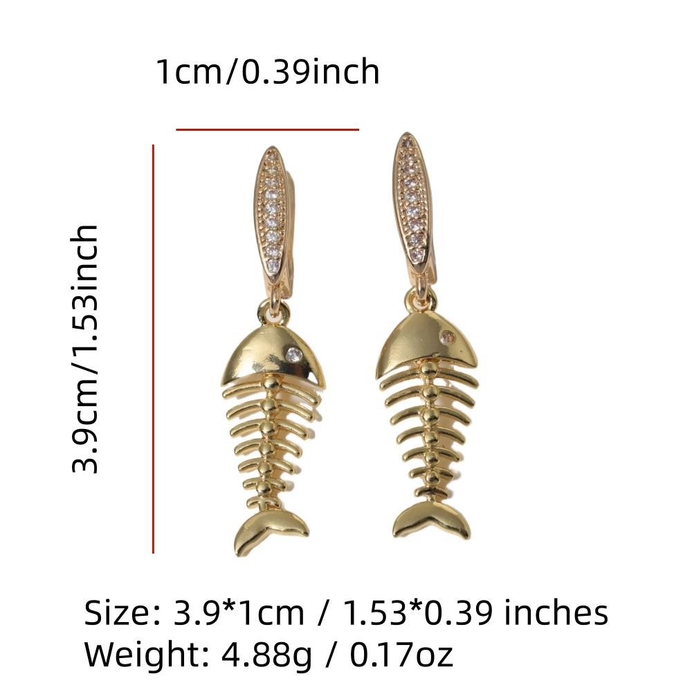 1 Pair Unique Fish Bones Dangle Earrings for Women Fashion Zirconia Earring Jewelry Wedding Party Accessories