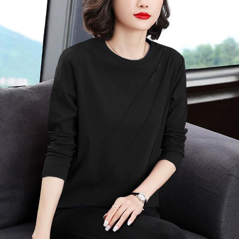 Women Simple Casual Solid All Match Basic T Shirt Female O Neck Long Sleeve Loose Pullover Tops