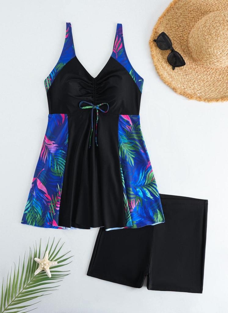 2026 Tankini Set Stampato Stiloso Taglie Forti Stile Europeo e Americano con Pantaloncini