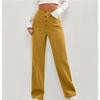 Fashionable Women's Casual Straight Leg Pants with High Waist Button Elastic Band Multiple Pockets Trousers Women’s