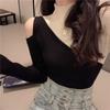 Woman Sweaters Women's Knitwear Autumn Sweater Slim-Fit Contrast Colors off-the-Shoulder Top Femme Chandails Pull Hiver