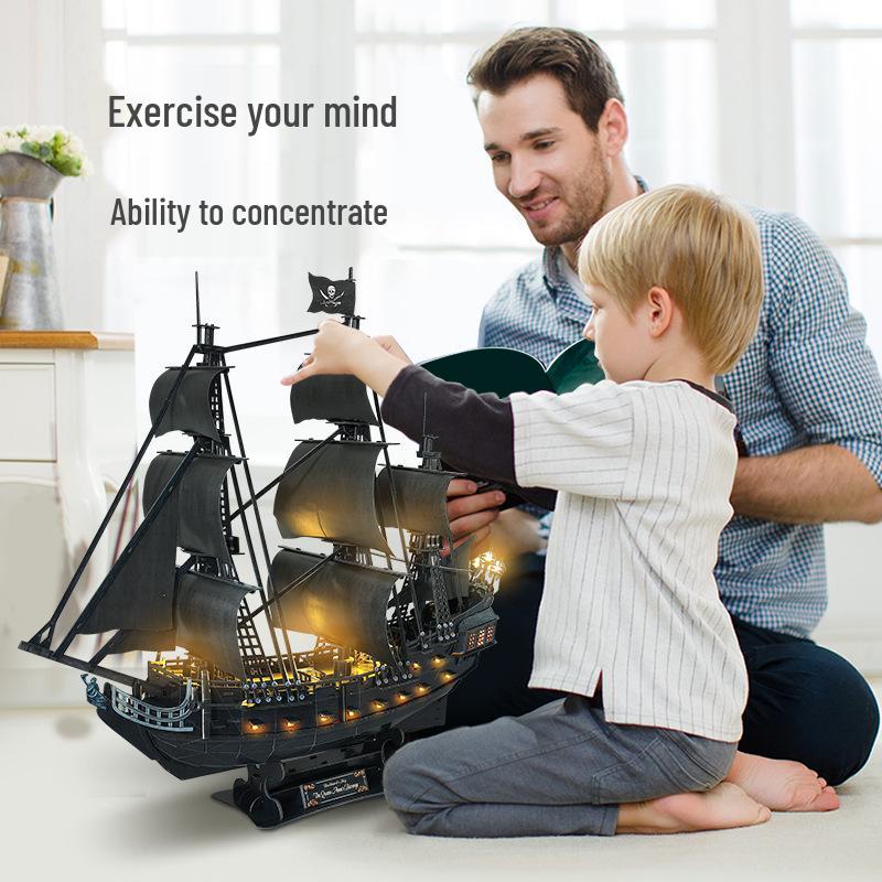 Lewo 3D Puzzle LED Black Pearl Pirate Ship - High Difficulty Stress Relief for Adults
