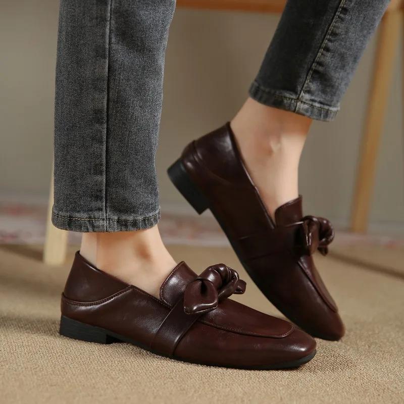 Elegant Women Flats Loafers Pu Leather Shallow Classic Square Toe Casual Women Shoes Winter New 2025 Trend Comfort Walking Boots