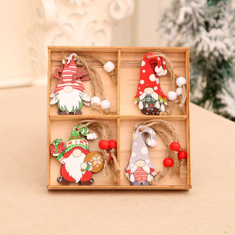 12-Piece No-Face Old Man Wooden Christmas Pendant Set: Boxed Ornaments for Tree Decor