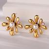 18K Gold-Plated Pearl Flower Stud Earrings - Retro French Style