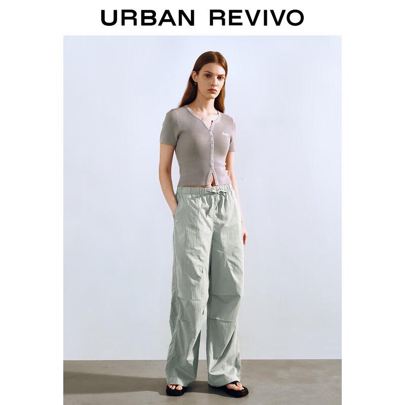 UR 2024 Autumn Women's Embroidered Slim-Fit Short-Sleeve Knit Top