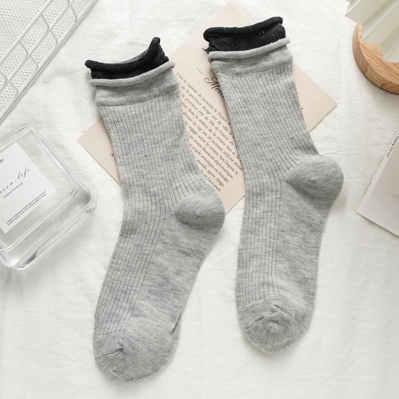 1/5 Pairs Mid-tube Socks for Girls Double Cuffs Pile Socks Women's Comfortable Socks