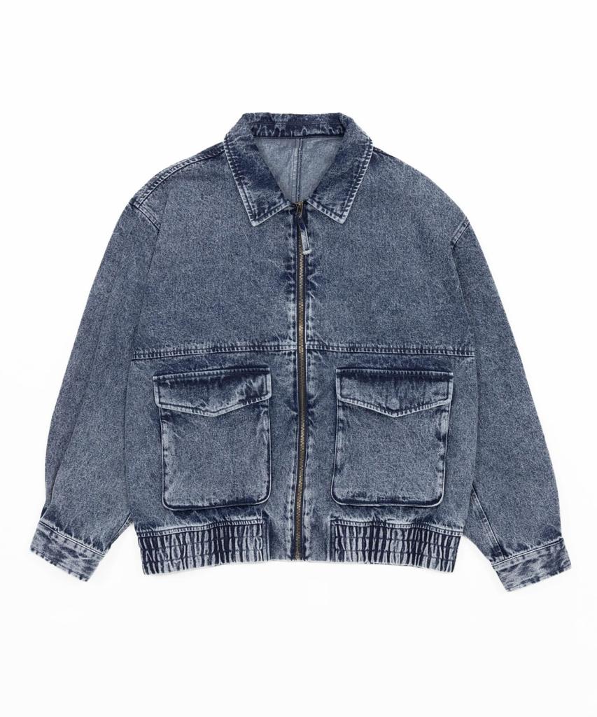 WEGO Unisex Flight Korean Loose Size Denim Men's Jacket, Outerwear, Streetwear, Style, Fit, Oversized, Winter/Spring Wear, L, Medium-Dark