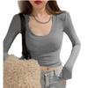 Women's Slim Fit Ribbed U-Neck Long-Sleeve Tee - New Autumn/Winter Korean Style