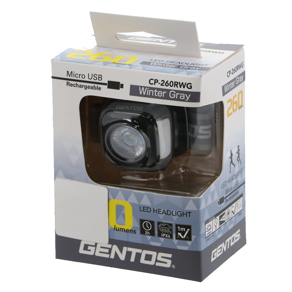 GENTOS LED Headlight USB Rechargeable Rechargeable 260 Lumens Waterproof Lightweight 50g Winter Gray Outdoor Camping Running (Built-in Battery)