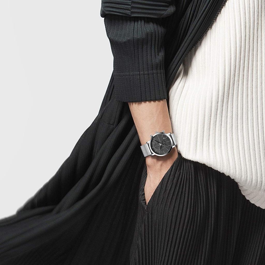 Relógio RORIOS Business À Prova D'água Calendário Multifuncional Aço Inoxidável Quartzo Simples Elegante Moda Popular Relógio Casual Deslocamento Prata B Masculino