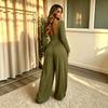 Women's Color Backless Long Sleeve Wide Leg Jumpsuit