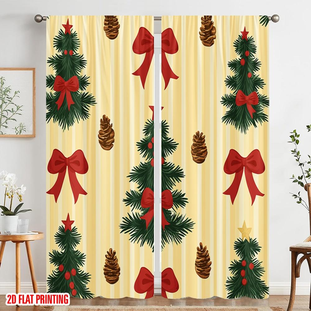 2 Stück 2D-Ebene Druck Beliebte Vorhänge Weihnachtsbäume Schleifen Schneeflocken Vielseitiger Polyesterstoff (ohne Stange) Draussen
