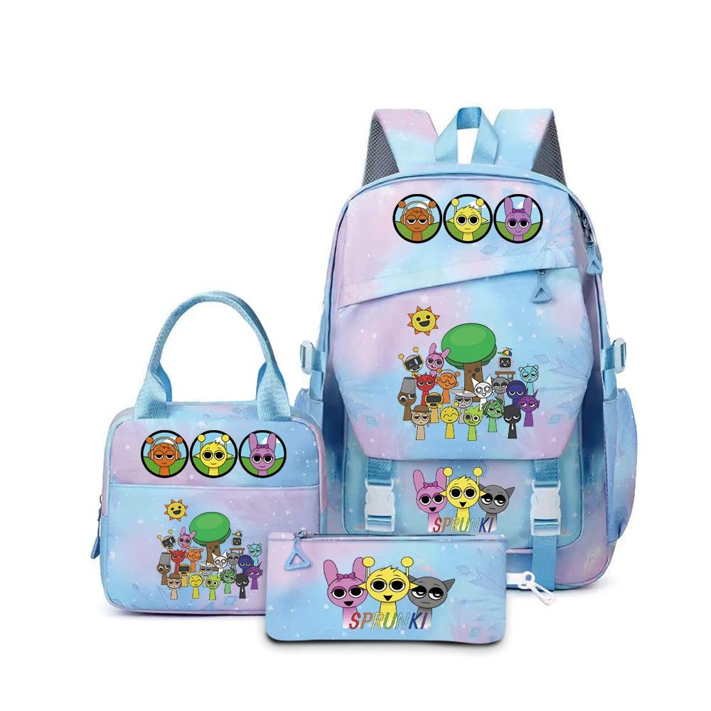 New rhythm box music game schoolbag backpack pencil bag three-piece set student heat transfer backpack