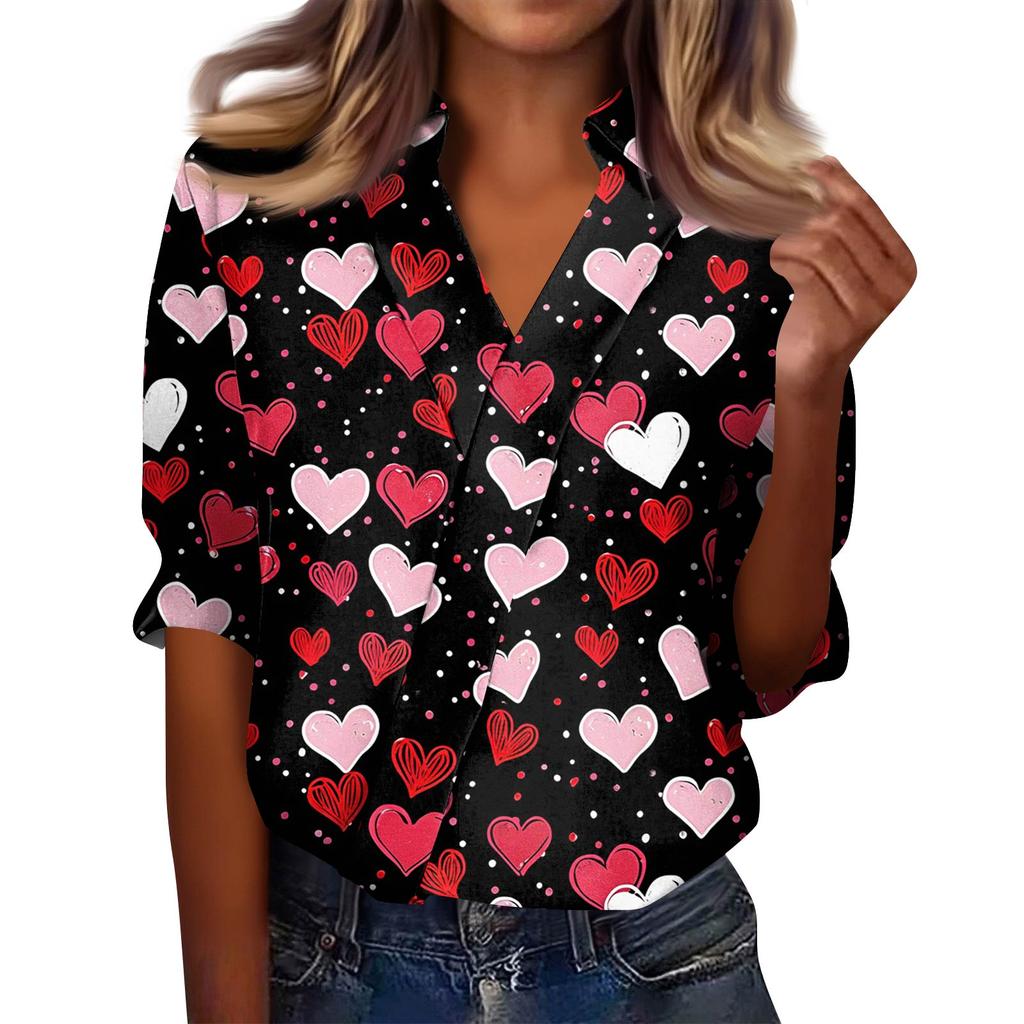 Women's 3/4,Sleeve V,Neck Shirt Printed Workwear Casual Regular Shirt Collar Top