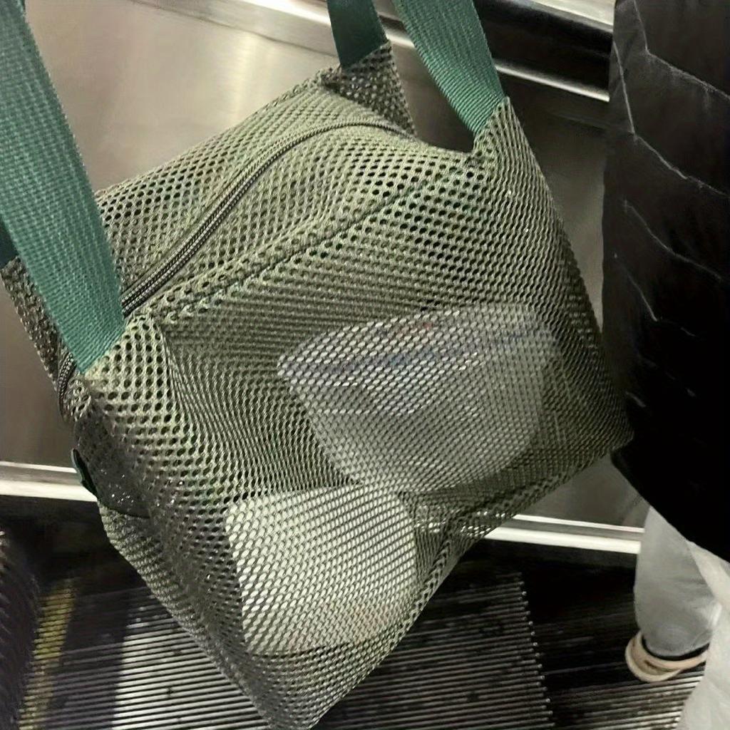 1pc, Large Capacity Mesh Bag with Handle, Travel Storage Bags, Toiletry Bag,Makeup Bag, Portable Beach Bag,Cosmetic Zipper Pouch