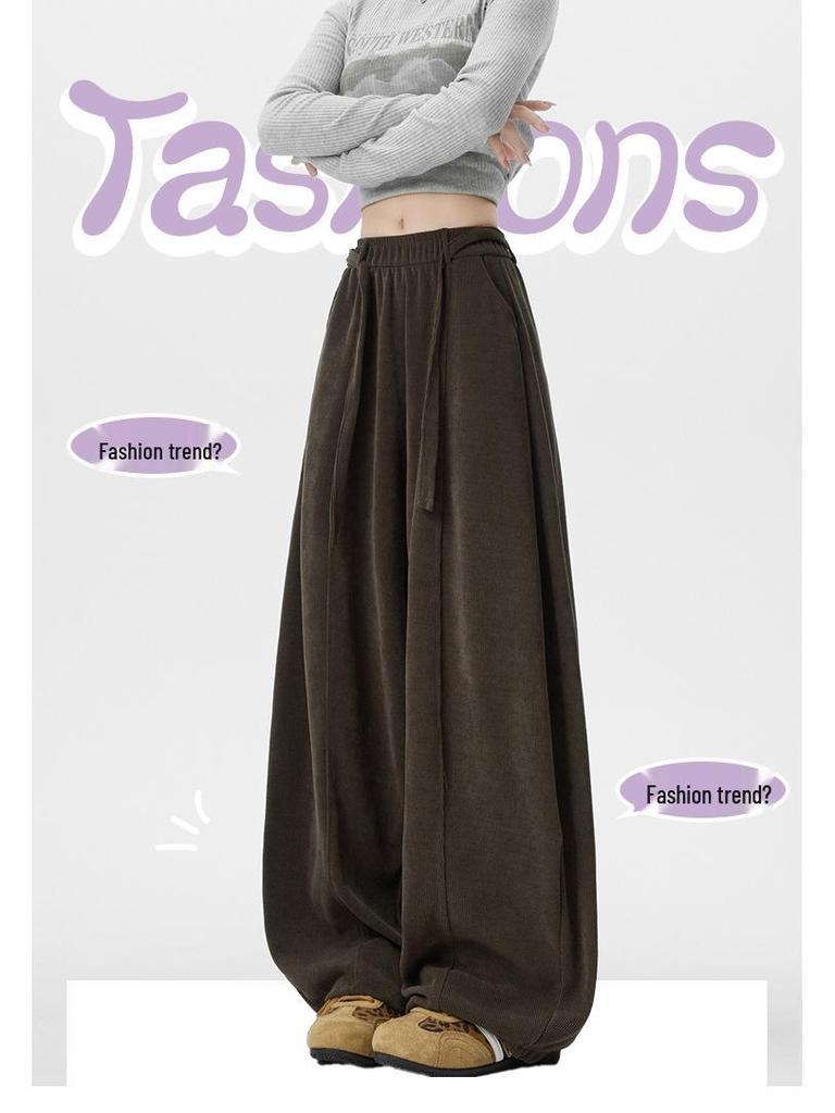Plus Size High-Waist Casual Wide-Leg Pants for Women - Autumn/Winter Collection