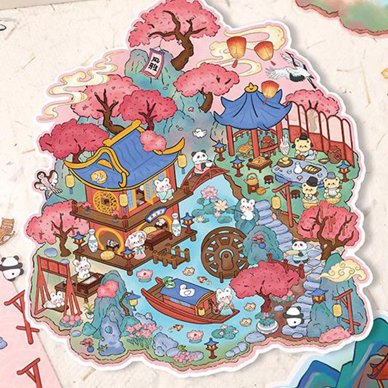 1Set Cartoon Cute Landscape Stickers Cabin Scene Diy Game Stickers Hand Account Decoration Stickers Creative Diy Stickers