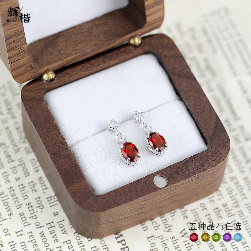 Natural crystal stone earrings premium garnet topaz s925 sterling silver stud earrings women