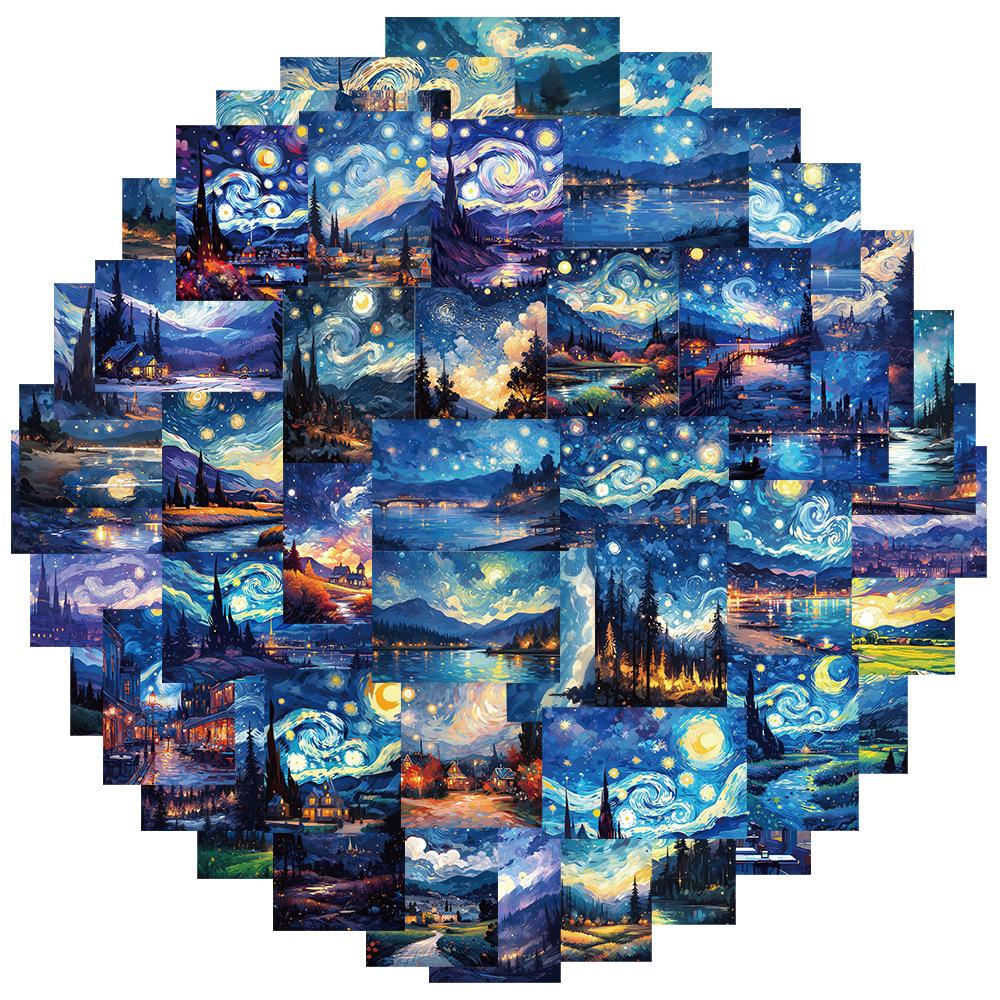 10/30/50pcs Oil Painting Stickers Aesthetic Art Starry Night Decals DIY Phone Bike Decoration Sticker Toys Gifts