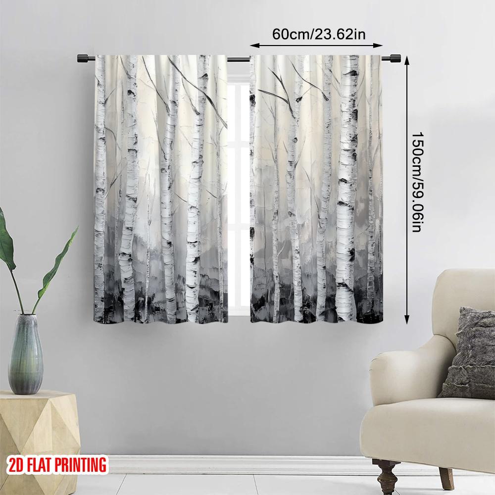 2pcs,2D Plane Printing Curtains&Window Treatment Birch Forest Essence Versatile 100% Polyester (without Rod) Decorations For