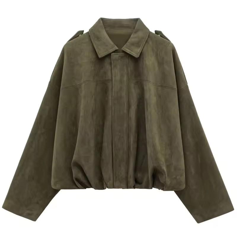 

Women s Bomber Jacket Lapel Zipper Suede Jacket Women High Street Cropped Racing Jackets Coats Outerwears XS армія зелений колір