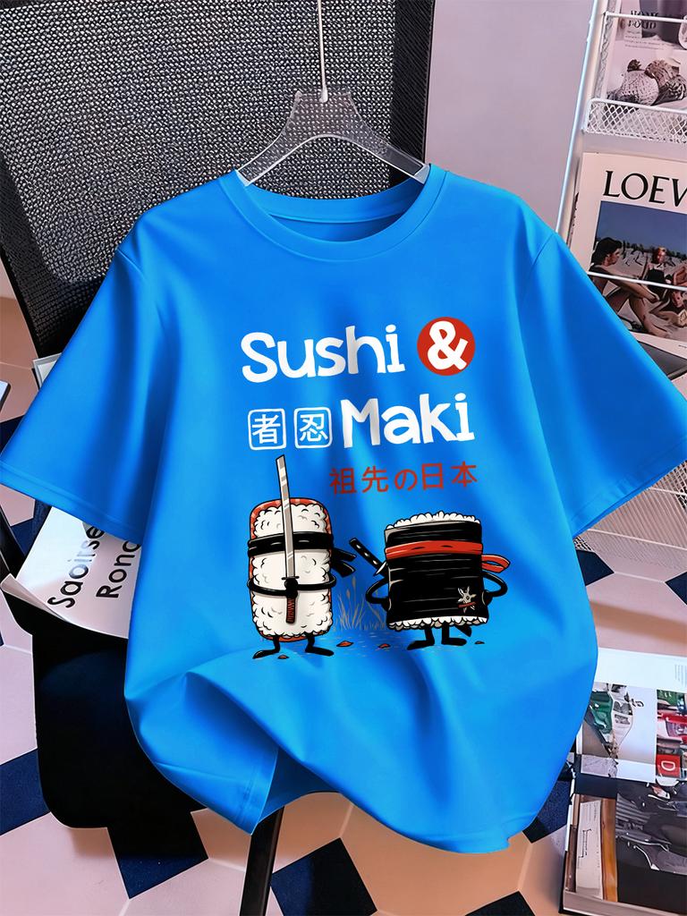 Japanese Sushi Maki Printing TShirts Womens Cotton Summer Short Sleeve Tops Soft Loose ONeck T Shirt Casual Womans Clothes